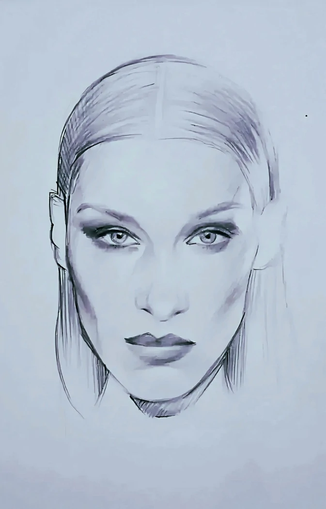 "Bella Hadid"Portrait réalisé à la mine de plomb - Conservé en Vendée(85) 