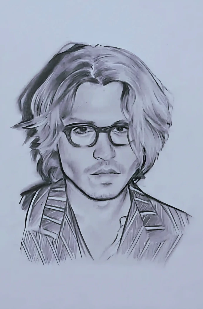 "Johnny Depp" Portrait réalisé à la mine de plomb - Conservé en Vendée (85)